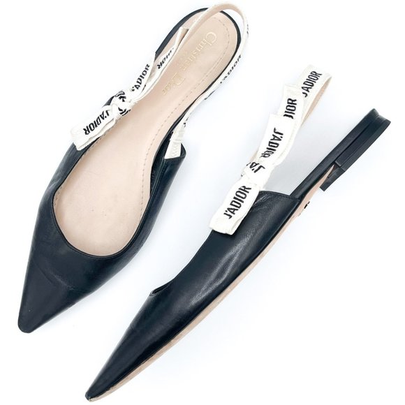 Dior Shoes - Dior J’Adior Two-Toned Leather White Ribbon Logo Slingback Ballerina Flats 41